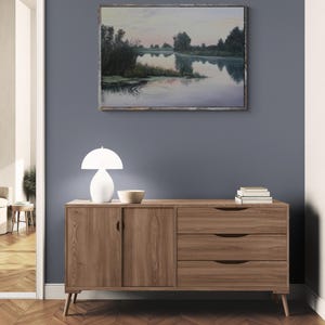 Sommarsolnedgångsmålning - När solen går ner - Unik original oljekonst - Vattenscenkonst - Realism - 70 x 100 cm - Lugnande väggdekor bild 7