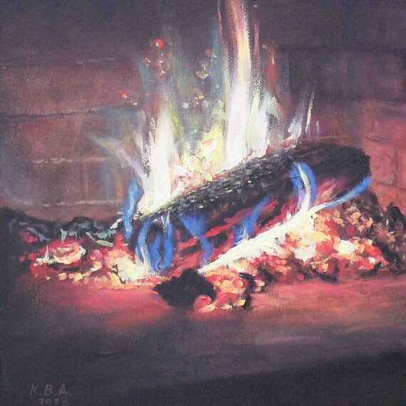 By the Fireplace | Cozy Oil on Canvas Painting, 40 X 55 Cm / 15.7