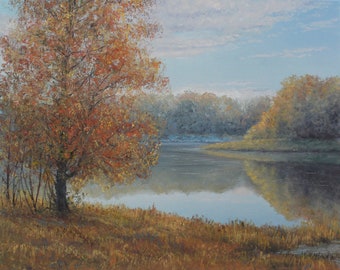 The Leaves Are Turning Color | original landscape oil painting, 40 x 50 cm / 15.7" x 19.7" | classical realism | foliage in October