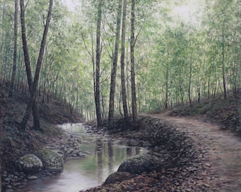 Calm & Quiet | original oil painting, 65 x 80 cm / 25.6" x 31.5" | classical realism | forest after the rain painting