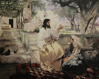 Kopie von einem klassischen "Christ mit Martha und Maria" von Henryk Siemiradzki - Öl auf Leinwand, 75 x 120 cm / 29.5" x 47.2"