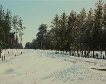 Winter | original winter landscape oil painting, 50 x 70 cm / 19.7" x 27.6" | sunny winter afternoon in the forest