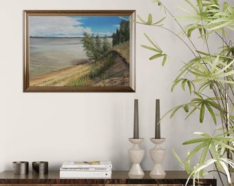 Windy Day Painting - Original Oil Landscape - Lake Scene - Realism - 35x50cm - Tranquil Wall Art