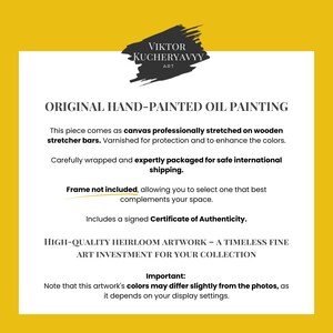 May include: A white background with text that reads "ORIGINAL HAND-PAINTED OIL PAINTING". The text also states the artwork is professionally stretched on wooden stretcher bars and includes a certificate of authenticity.