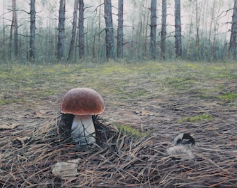 The Treasures of Fall | original oil painting, 40 x 55 cm / 15.7" x 21.7" | classical realism | mushroom in the forest painting