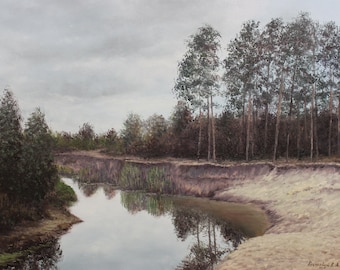 Calm Before the Storm | original landscape oil painting, 45 x 60 cm / 17.7" x 23.6" | classical realism | cloudy skies painting
