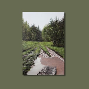 Forest After Rain Painting - Mud - Original Oil Landscape - Green Nature Wall Art - Realism - 50x35cm - Tranquil Home or Office Decor