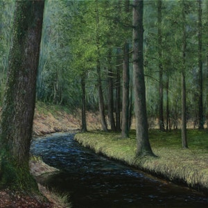 Sommer im Wald | Original Landschaft Ölgemälde, 60 x 80 cm | klassischer Realismus | Fluss im Wald Gemälde