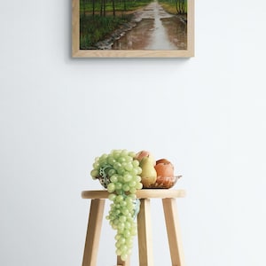 Skogsmålning Original Olja - Efter Regnet - Sommarskogslandskap - Grön Natur Väggkonst - Realism - 35 x 45 cm - Lugn Skogsscen bild 9