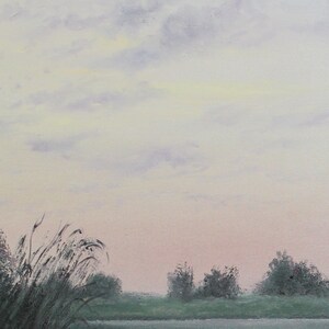 Sommarsolnedgångsmålning - När solen går ner - Unik original oljekonst - Vattenscenkonst - Realism - 70 x 100 cm - Lugnande väggdekor bild 5