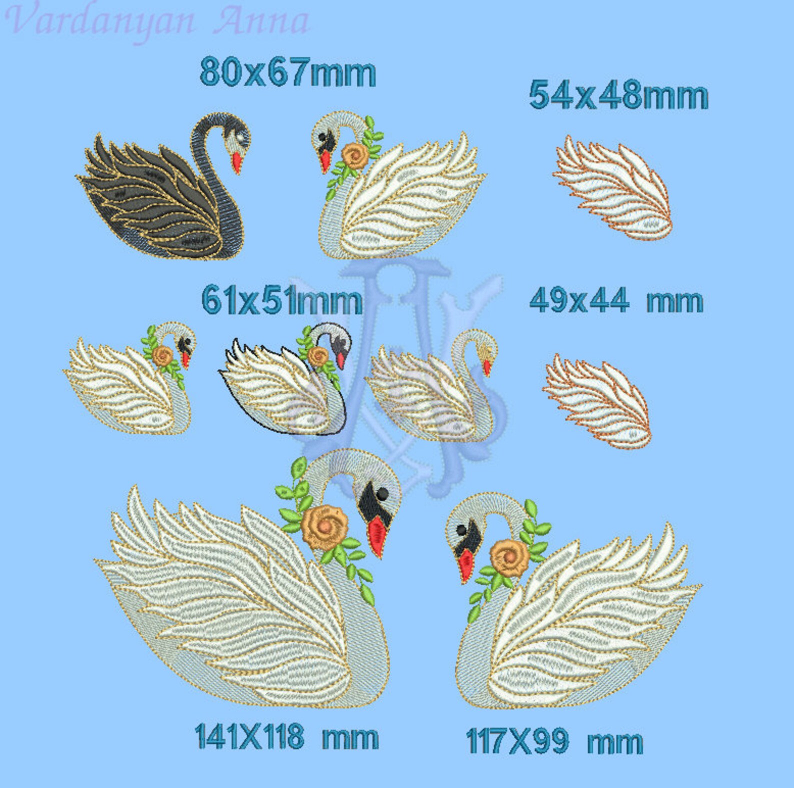 Swan machine embroidery design swan embroidery Etsy