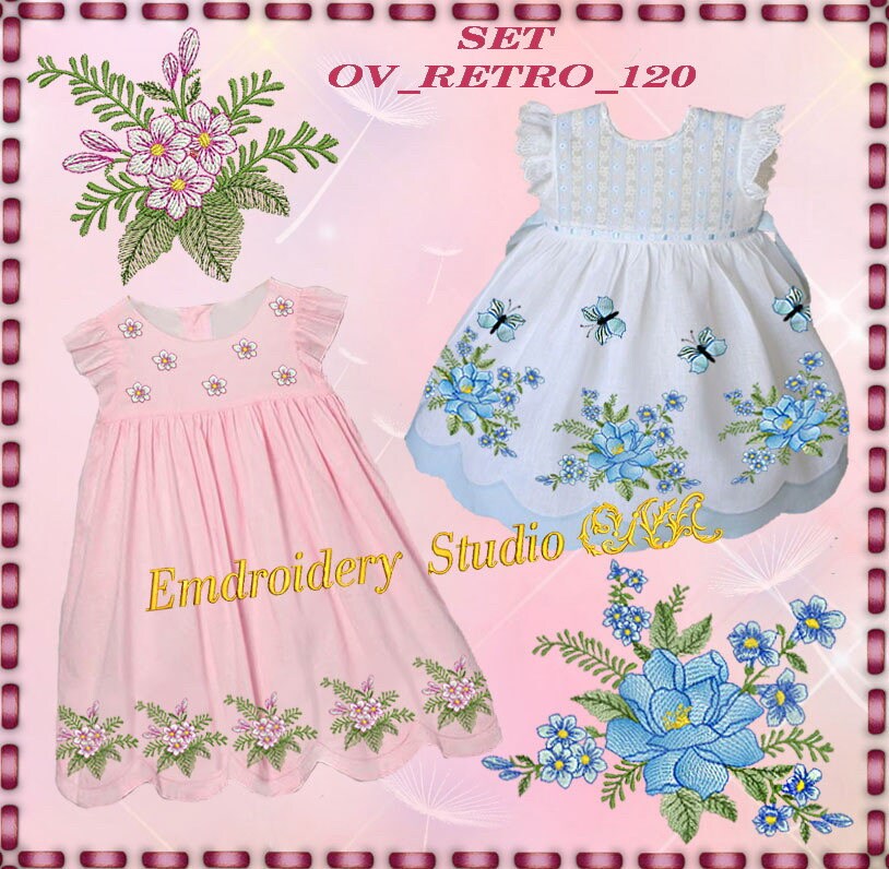 Machine embroidery flowers set of designs OV_RETRO_120 Etsy