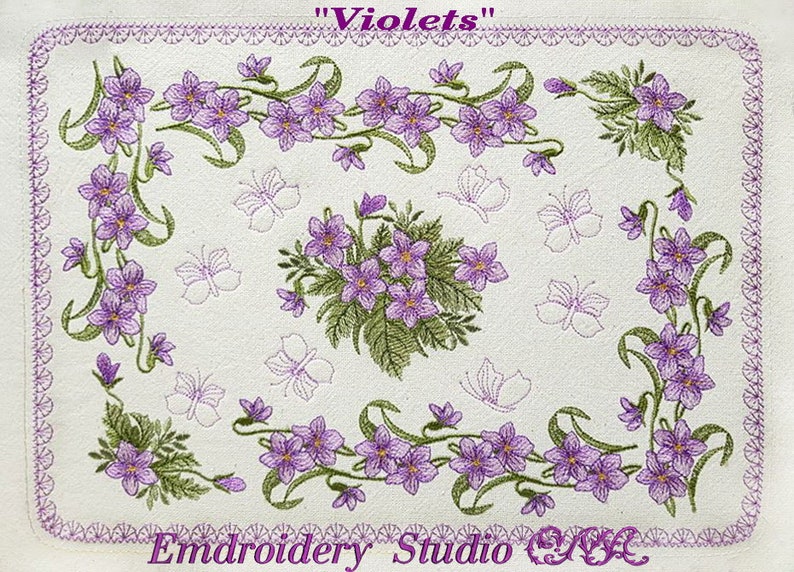 Machine embroidery flowers set Violets flower Etsy