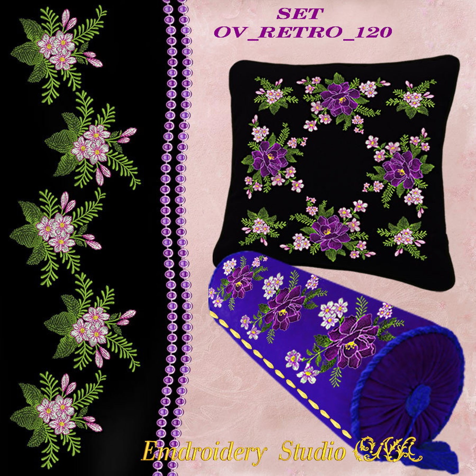 Machine embroidery flowers set of designs OV_RETRO_120 Etsy