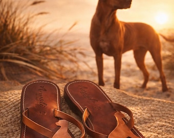 Ridgeback lover  Leather Sandals – Handmade Italian Flat Sandals, Cute Summer Shoes, Gift for Dog Lovers