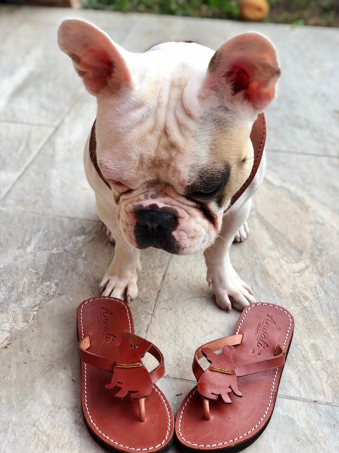 French Bulldog Lady Shoes Flip Flops leather handmade gift Etsy