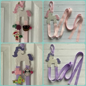 Unicorn Hair Clip Holder, Unicorn Hanging Bow Holder, Hair Clip Organizer, Pink Unicorn Bow Keeper, Girl's Room Decor, XOXO Amour