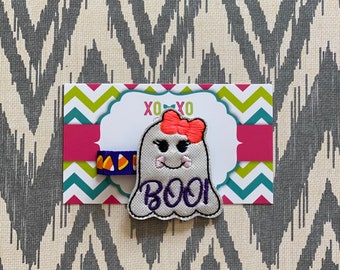 Ghost Hair Clip: Sparkly Halloween Bow, Merino Wool Felt