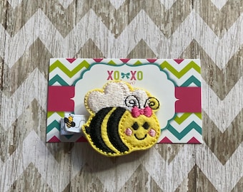 Embroidered Bee Hair Clip: Merino Wool Felt Bumblebee Bow