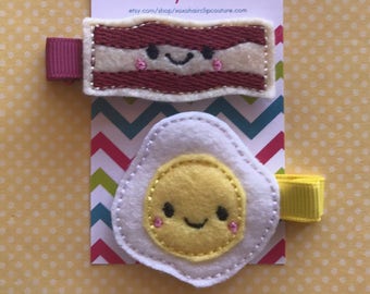 Bacon & Egg Hair Clips: Merino Wool Felt Foodie Clips