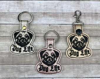 Pug Life Embroidered Keychain: Dog Charm, Backpack Clip