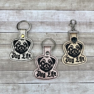 Pug Life Embroidered Keychain: Dog Charm, Backpack Clip