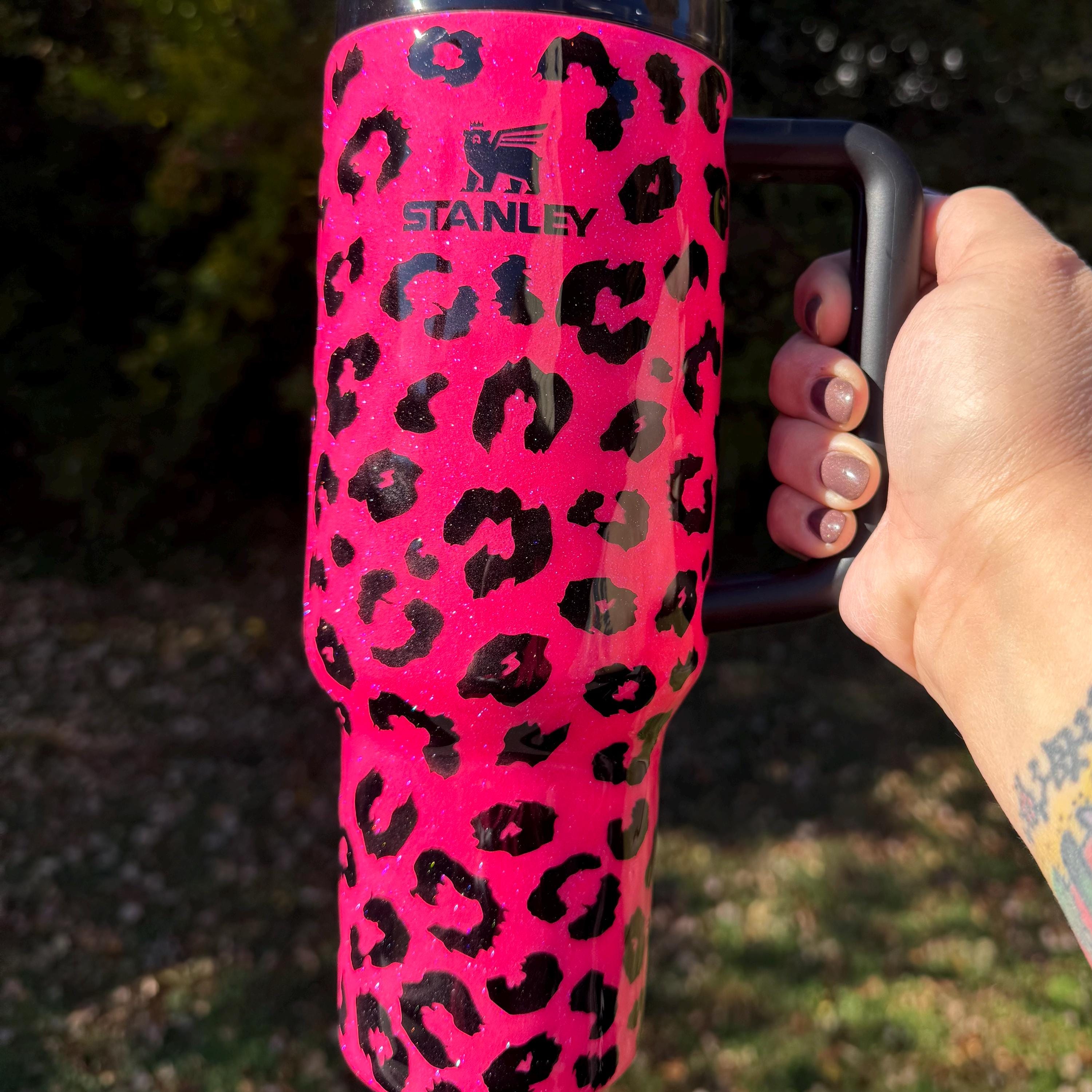Cheetah Print Stanley Tumbler: Pink Glittered Leopard Cup, 40 Oz - Etsy