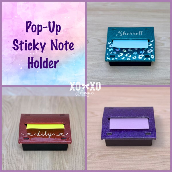 Sticky Note Holder, Pop Up Note Holder, Glitter Sticky Note Holder, Teacher Gifts, Personalized Office Accessories, 3x3 Note Dispenser