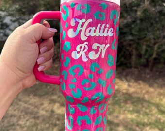 Cheetah Print Glittered Stanley 40 oz Tumbler: Pink & Blue Leopard Cup