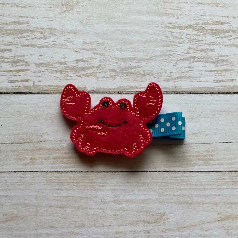 Ocean Clip Summer Hair Accessory Beach Bow Toddler Hair Clip Red Crab Hair Clip XoXo Amour Happy Crab Hair Clip Crabby Gift