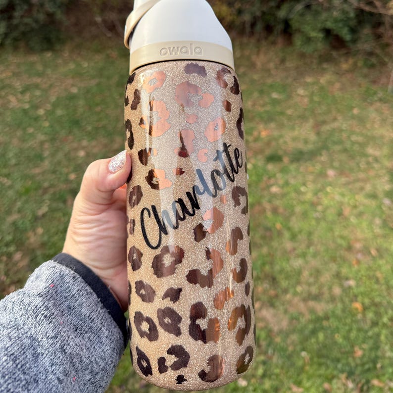 Cheetah Print Owala Water Bottle: Glittered Leopard Free Sip, 32ounce ...