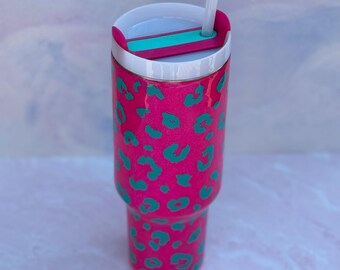 Cheetah Print Glittered Stanley 40 Oz Tumbler: Pink & Blue Leopard Cup -  Etsy