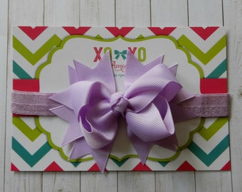 Purple Baby Bow Headband: Grosgrain Ribbon, Satin Elastic