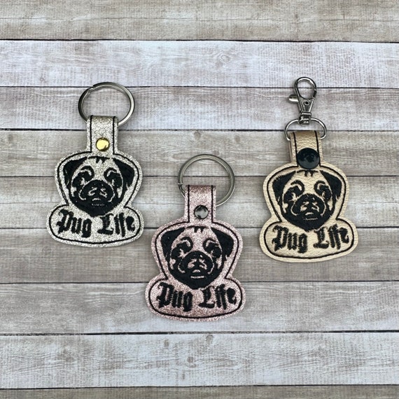 Pug Life Embroidered Keychain: Dog Charm, Backpack Clip