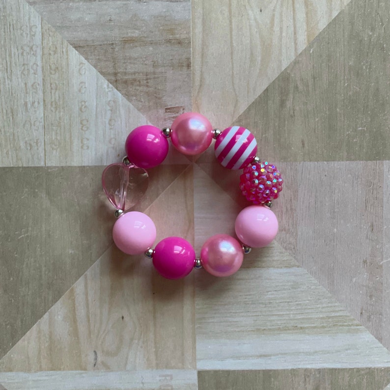 Xoxo Amour Girl Gift Chunky Bracelet Heart Chunky Bead Set Valentine Bubblegum Necklace Set Little Girls Jewelry Pink and RED Necklace