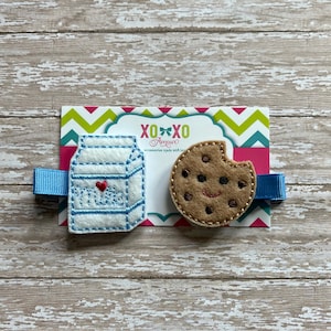 Milk and Cookie Hair Clip Set, Milk and Cookie Bow, Cookie Hair Bow, Baby Hair Clips, Baby Bow, Pigtail Clips, Toddler Clips, XoXO Amour