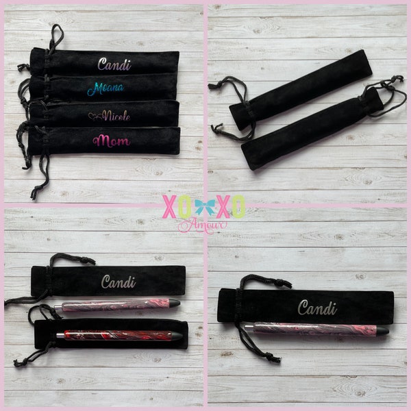 Velvet Pen Pouch, Personalized Pen Case, Drawstring Pen Bag, Monogrammed Gift Bag, Glitter Pen Sleeve, Pen Packaging, Pen Holder, XoXo Amour