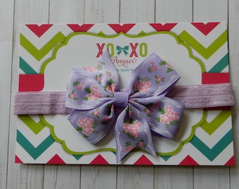 Purple Flower Baby Bow Headband: Newborn Hair Accessory