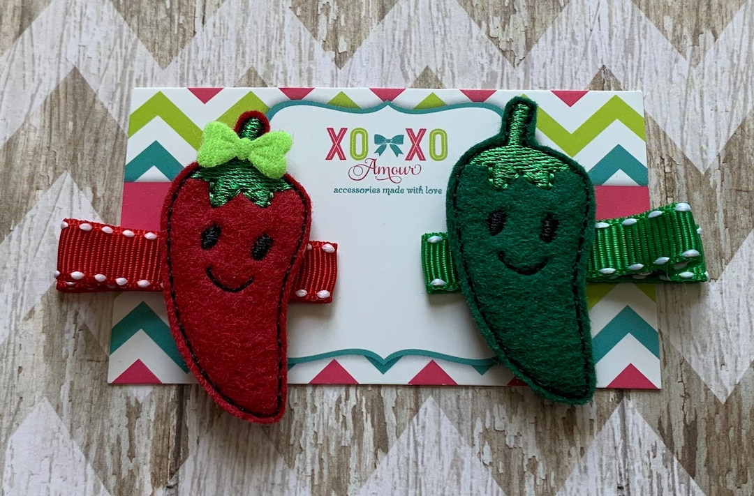 Chili Pepper Hair Clip, Jalapeño Hair Bow, Green Chili Bow, Red Chili