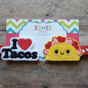 Taco Hair Clip Set: Embroidered Merino Wool Felt, Taco Tuesday