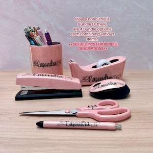 Custom Desk Set, Personalized Office Supplies, Teacher Gifts, Glitter Stapler, Glitter Desk Bundle, Glitter Tape Dispenser, Glittered Pens