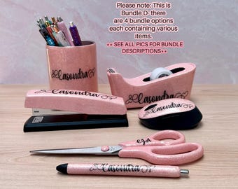 Leopard Desk Set - Custom Ombre Office Supplies | Glitter Stapler, Personalized Teacher Gift, Desk Accessories Bundle