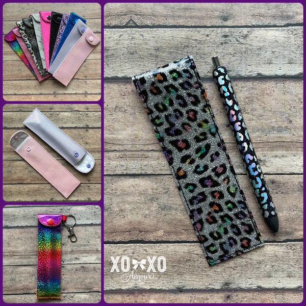 Glitter Pen Case, Pen Sleeve, Pen Holder, Glitter Pen Pouch, Embroidered Pen Case, Vinyl Pen Sleeve, Personalized Pen Holder, XoXo Amour