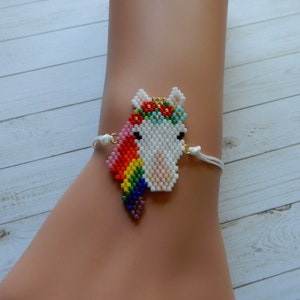 Beaded Unicorn Bracelet, Boho bracelet, Unicorn Jewelry, Unicorn Lover Gift, Adjustable Bracelet, Rainbow Unicorn, XoXo Amour