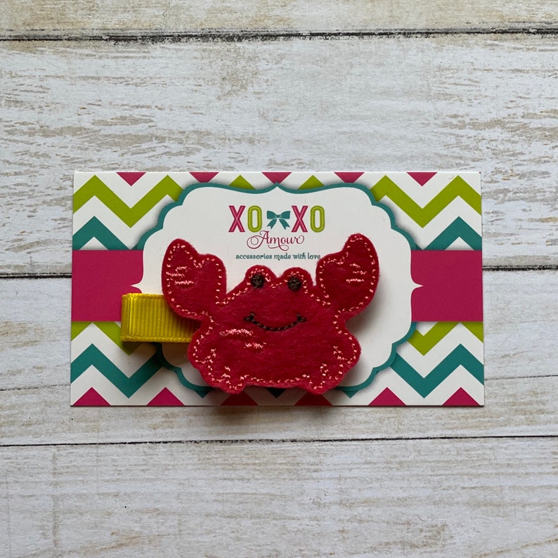 Ocean Clip Summer Hair Accessory Beach Bow Toddler Hair Clip Red Crab Hair Clip XoXo Amour Happy Crab Hair Clip Crabby Gift