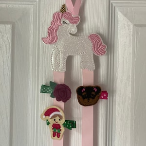 Unicorn Hair Clip Holder, Unicorn Hanging Bow Holder, Hair Clip Organizer, Pink Unicorn Bow Keeper, Girl&#39;s Room Decor, XOXO Amour