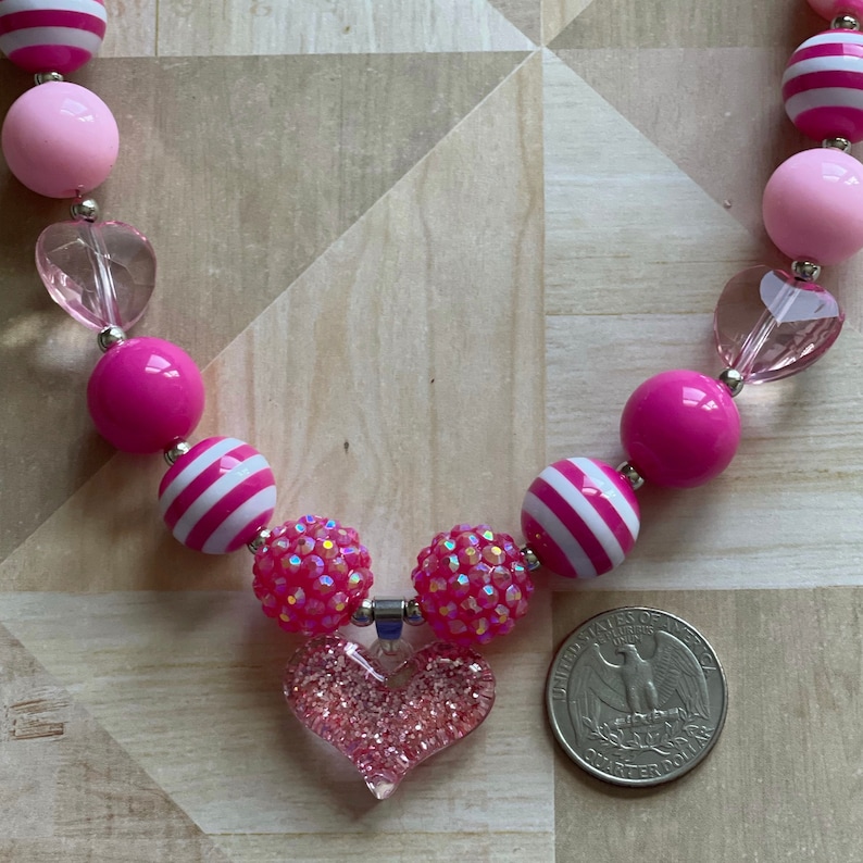 Xoxo Amour Girl Gift Chunky Bracelet Heart Chunky Bead Set Valentine Bubblegum Necklace Set Little Girls Jewelry Pink and RED Necklace
