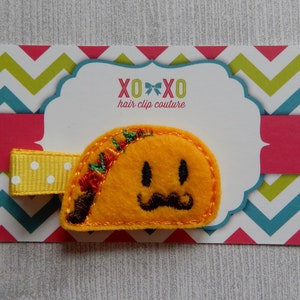 Señor Taco Hair Clip, Taco With Mustache Clip, Taco Tuesday Hair Bow, Taco Bow, Pigtail Clips, Felt Hair Clips, Xoxo Hair clips , XOXO Amour