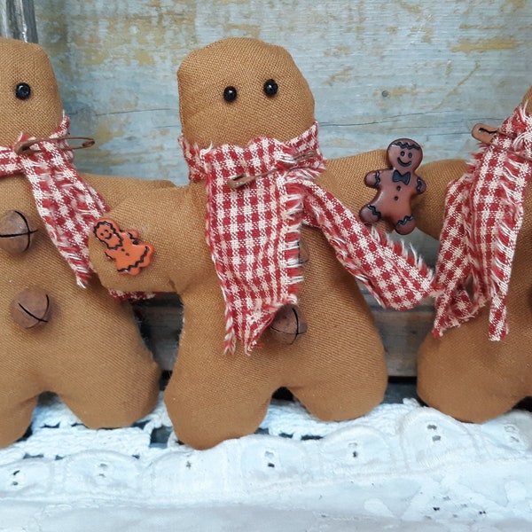 3 Hombres primitivos de pan de jengibre / Gingers con galletas de jengibre / Rellenos de tazón de Navidad / Adornos navideños únicos / Navidad campesca