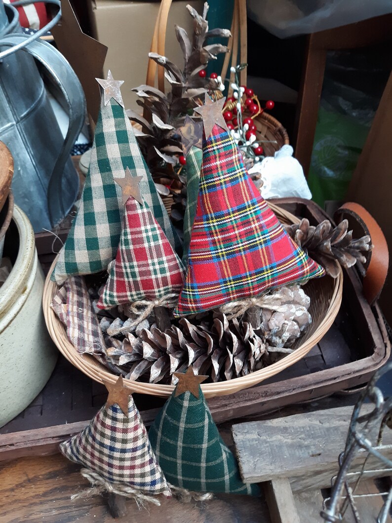 6 Primitive Christmas Tree Bowl Fillers various plaid Etsy